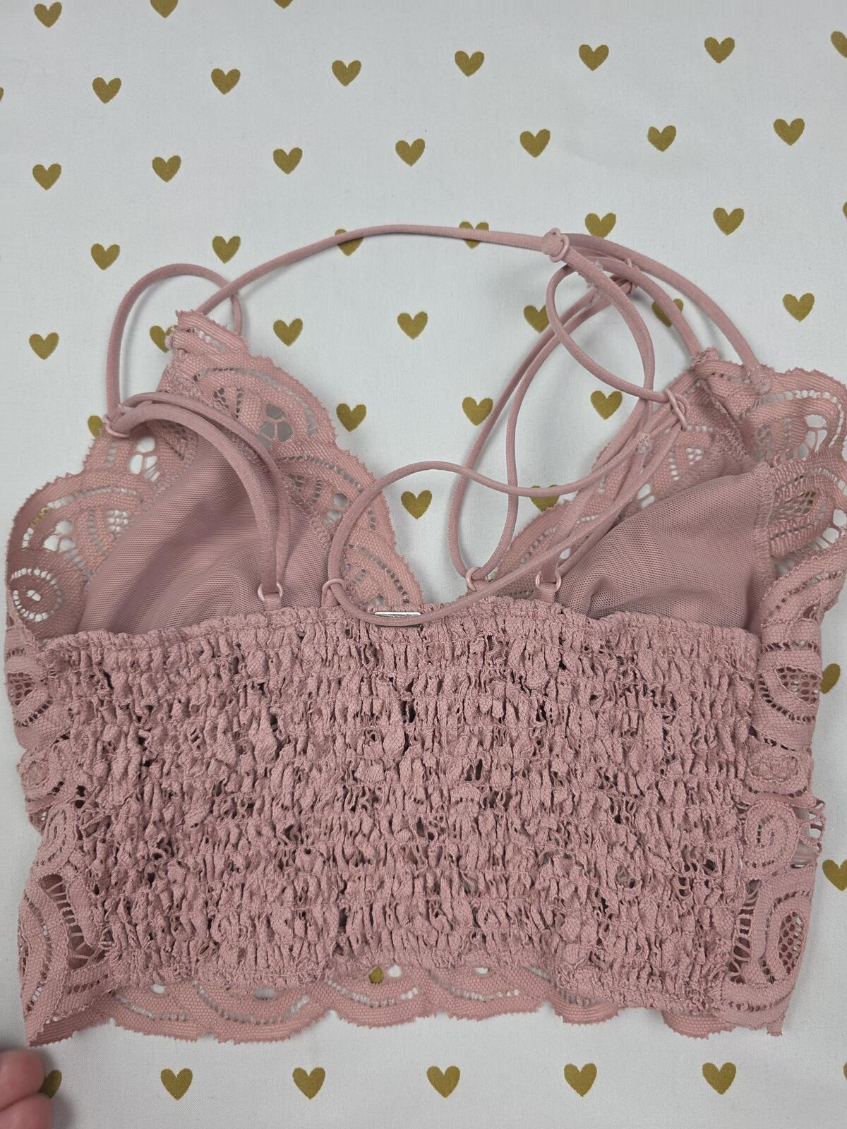 Victorias Secret Pink Lace Strappy Beige XS Bralette Bra Top Tank