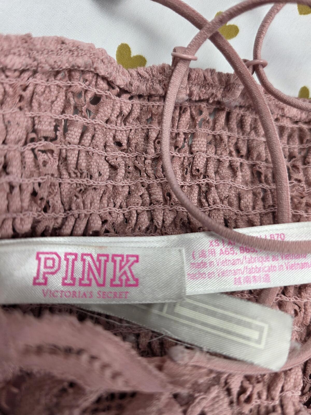 Victorias Secret Pink Lace Strappy Beige XS Bralette Bra Top Tank