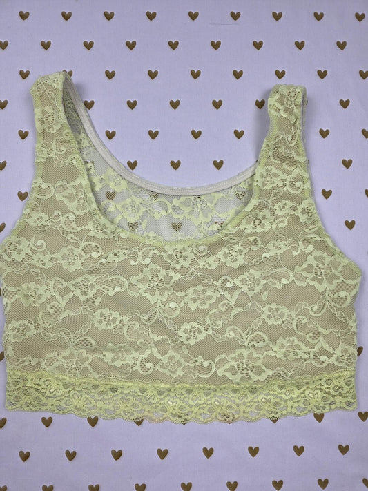 Victorias Secret Pink Yellow Lace Stretchy Small Vintage Bralette Bra Top Tank