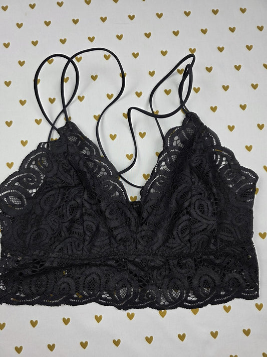 Victorias Secret Pink Black lacey Strappy LARGE Bralette Bra Top Tank