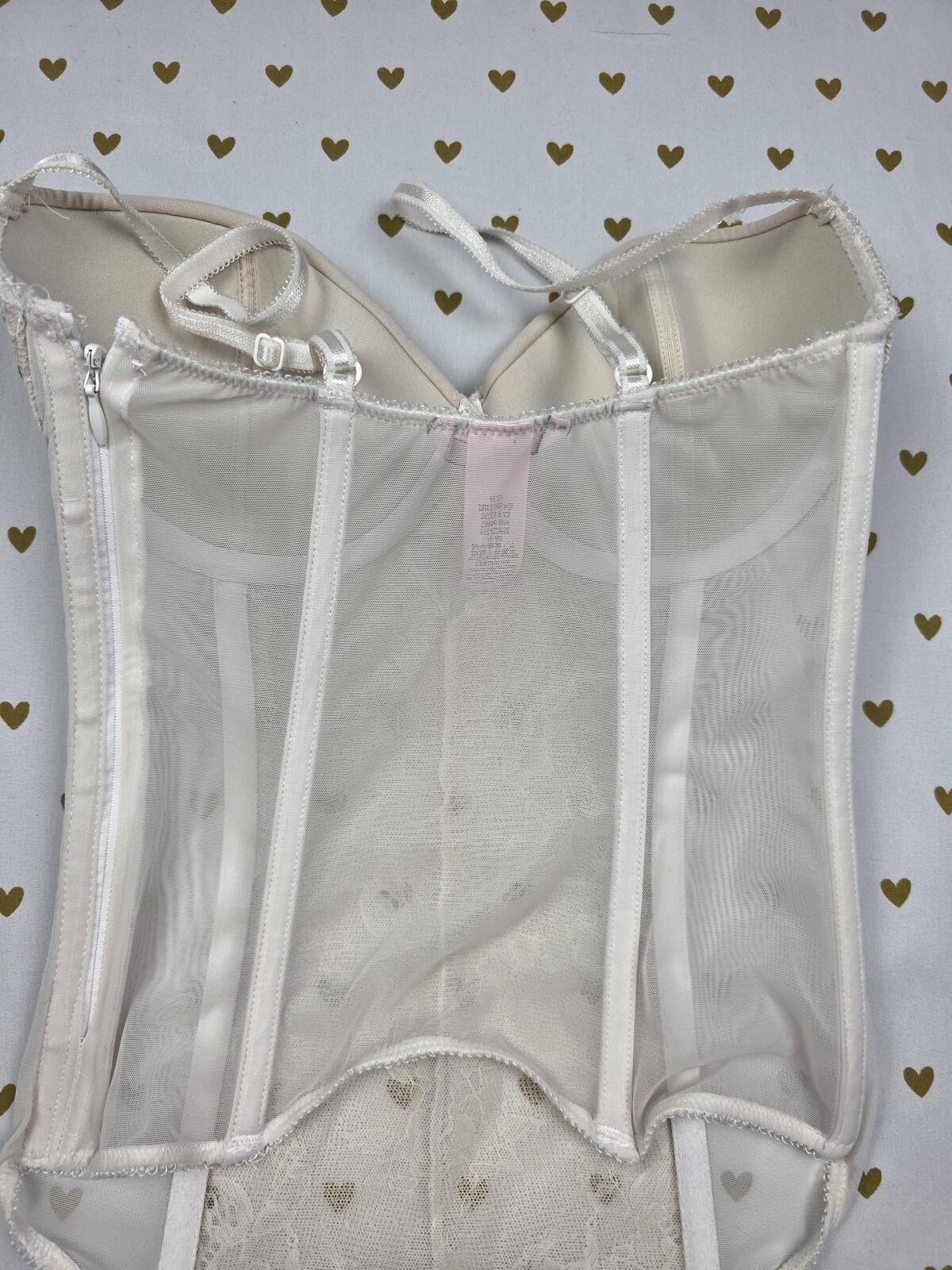 Victorias Secret 32D Side Zip Push Up Bustier Corset Bra top White