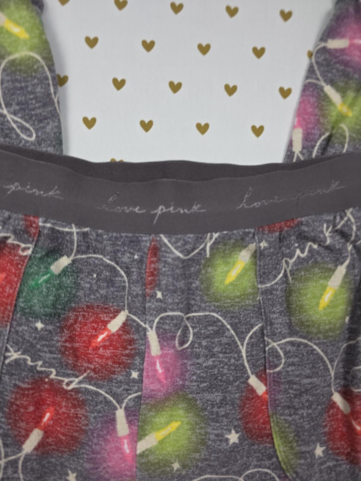 Victorias Secret PINK Christmas Light pajama Bottoms PJ Pants Sleep LARGE
