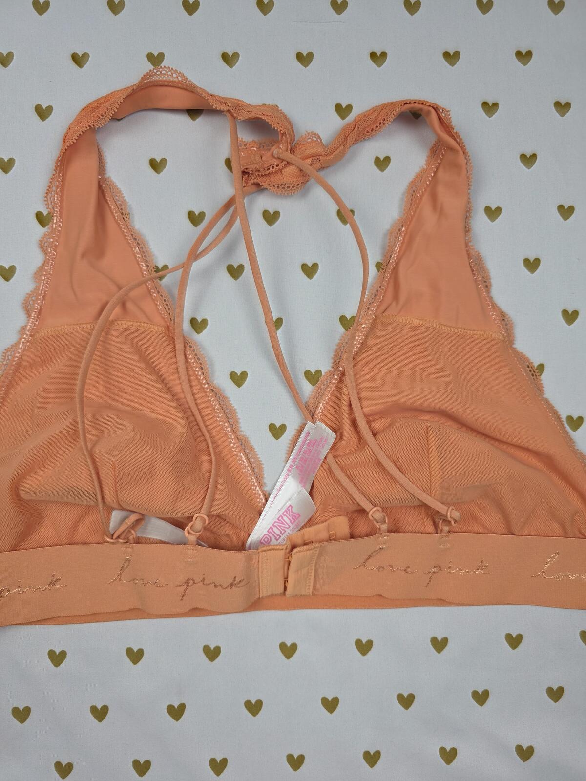 Victorias Secret Pink Orange Lace Strappy XL Bralette Bra Top Tank