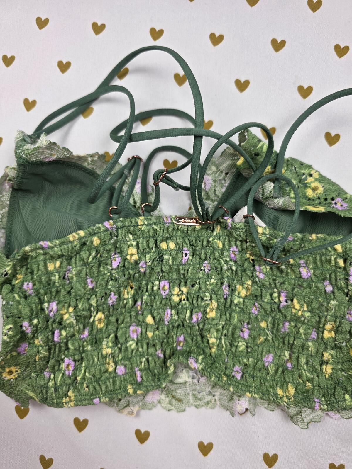 Victorias Secret Pink XS Green Strappy Floral Bralette Bra Top Tank