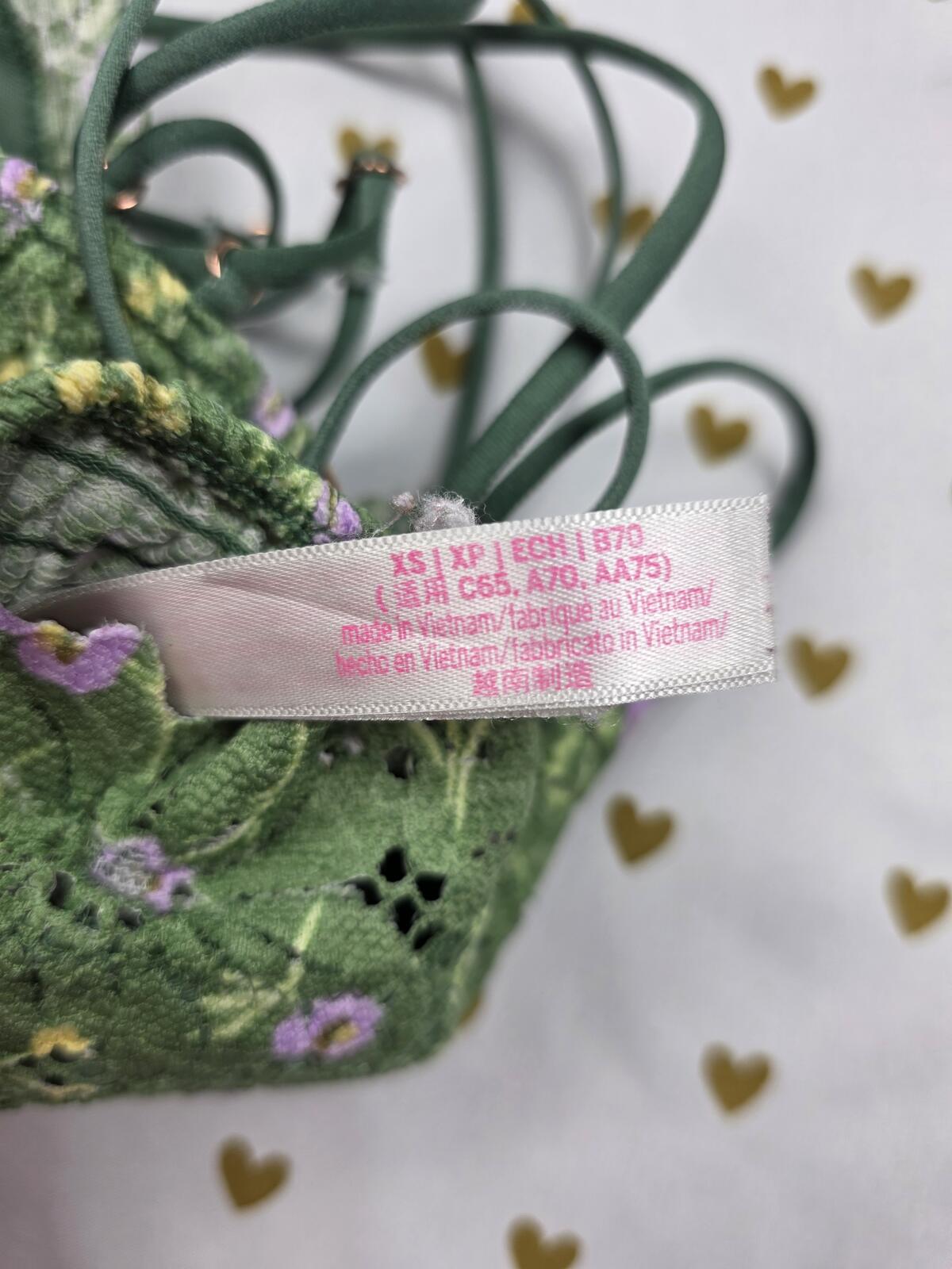 Victorias Secret Pink XS Green Strappy Floral Bralette Bra Top Tank
