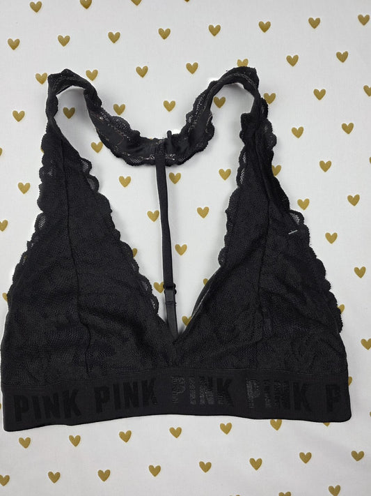 Victorias Secret Pink Black Racerback Lace Strappy SMALL Bralette Bra Top Tank