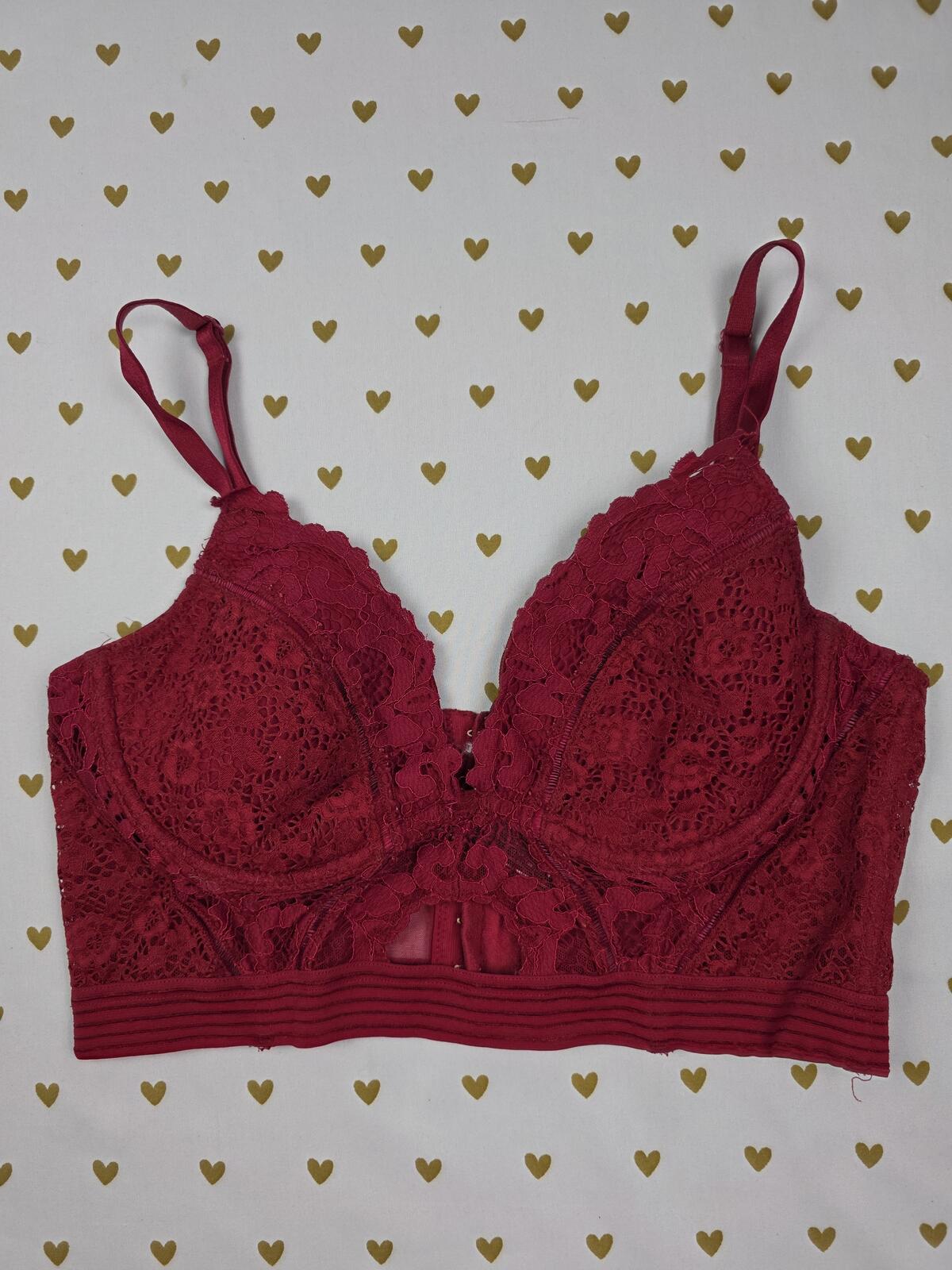 Victorias Secret red Lace Bra Top Corset Bustier Push Up 34B