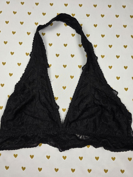 Victorias Secret Pink Black halter Lace LARGE  Bralette Bra Top Tank