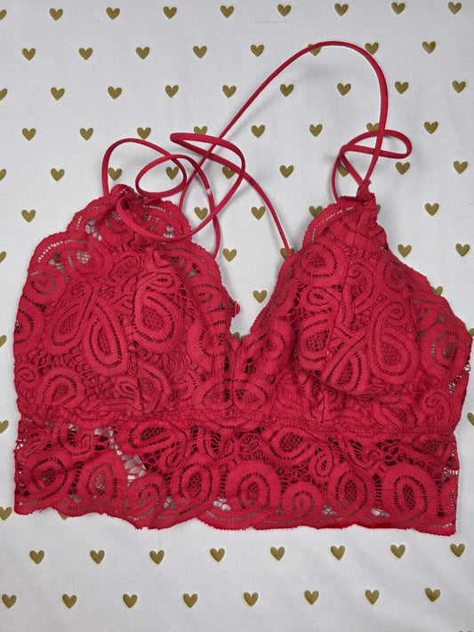 Victorias Secret Pink Red Lace Strappy Medium Bralette Bra Top Tank