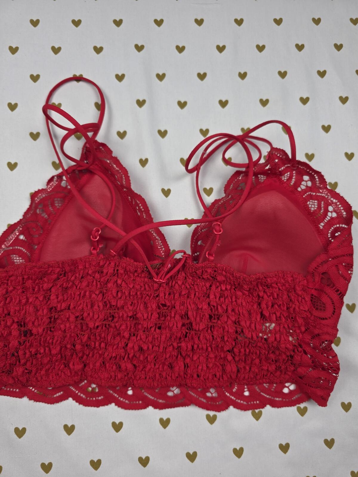 Victorias Secret Pink Red Lace Strappy Medium Bralette Bra Top Tank