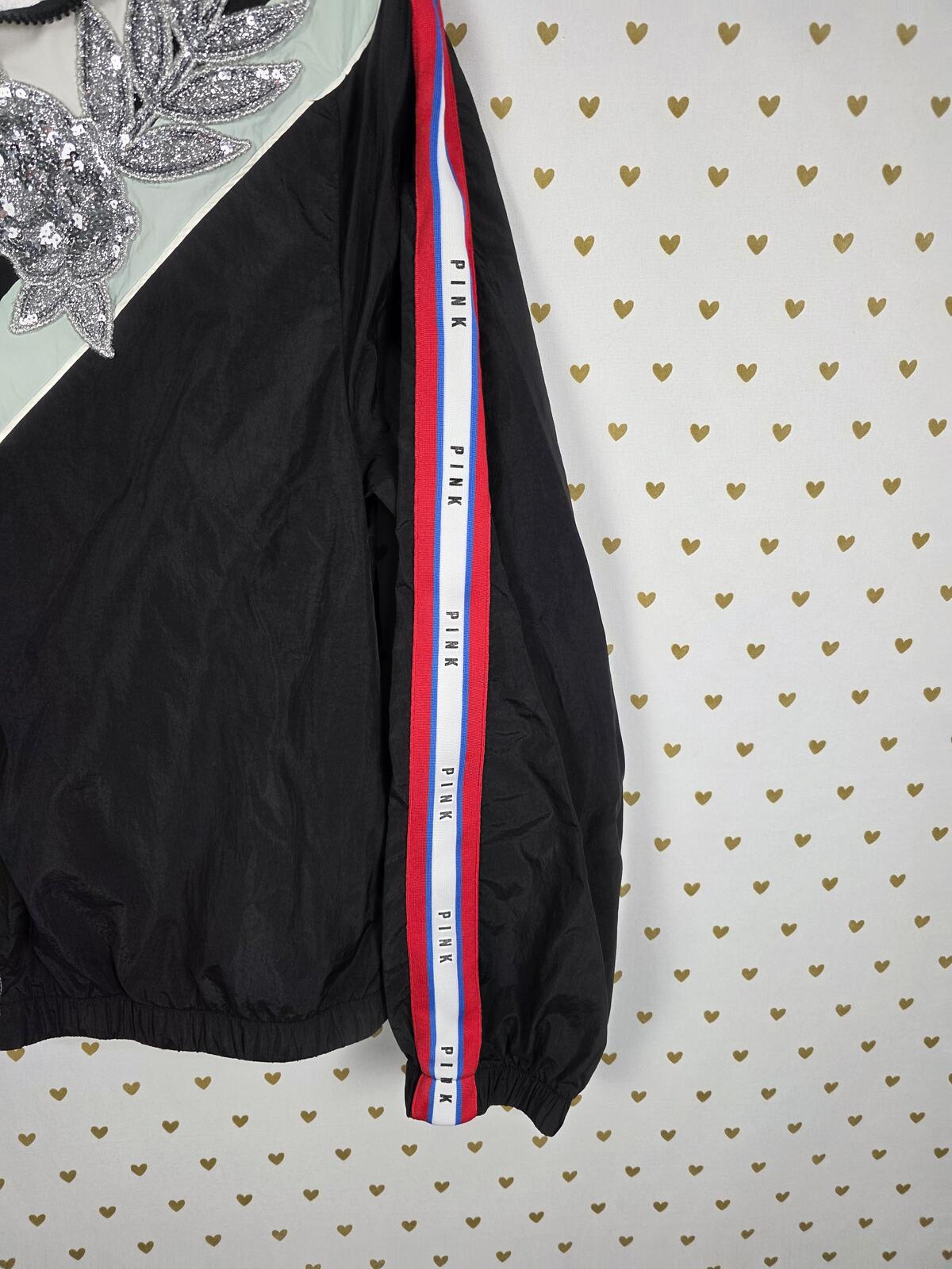 Victorias Secret Pink Bling Sequin Applique Track Jacket Coat Anorak XS SMALL