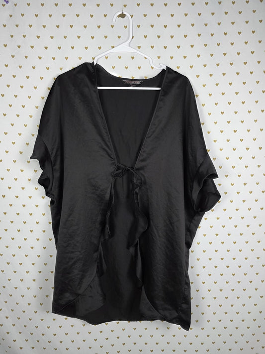 Victorias Secret Satin Silky Robe LOVE Tie Front Black One Size Fits ALL