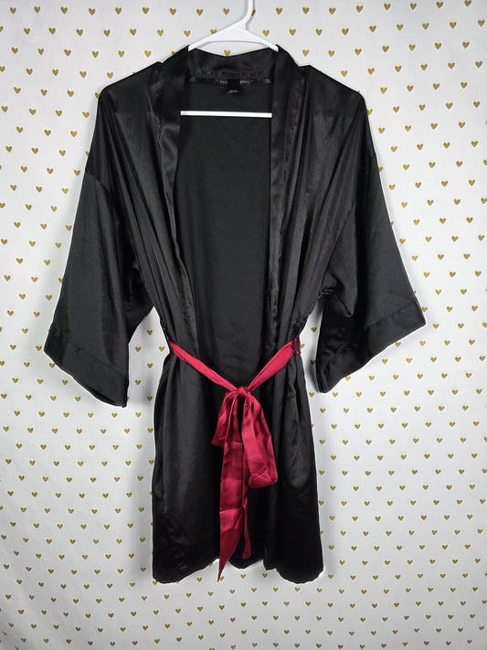 Victorias Secret Satin Silky Robe Black Red XS SMALL