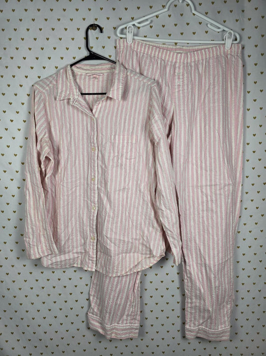 Victorias Secret LARGE PInk Shimmer Stripe Sleep Set Pajama Shirt Pants
