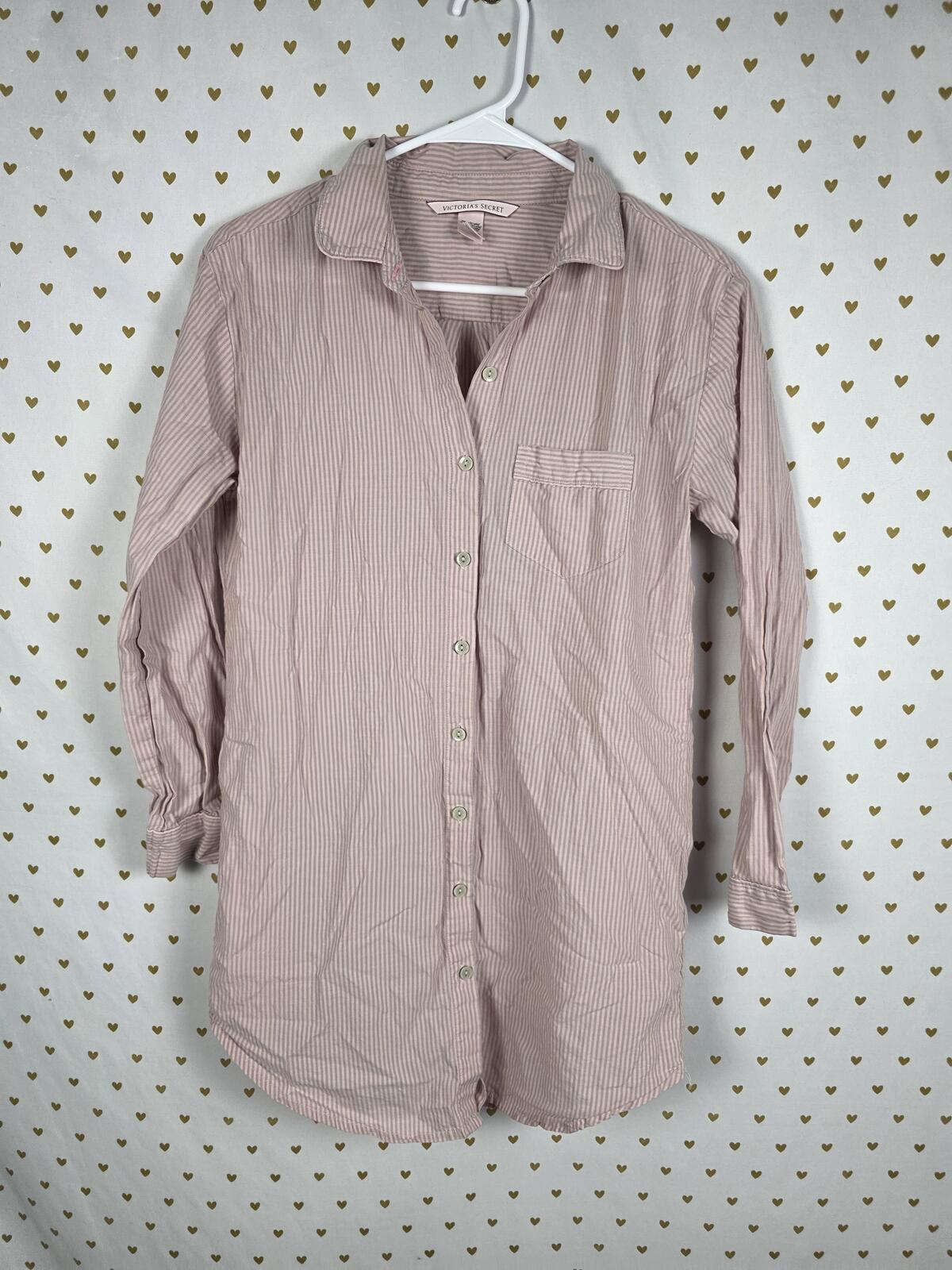 Victorias Secret Button Down Long XS Striped Sleep Shirt Pajama Nightgown