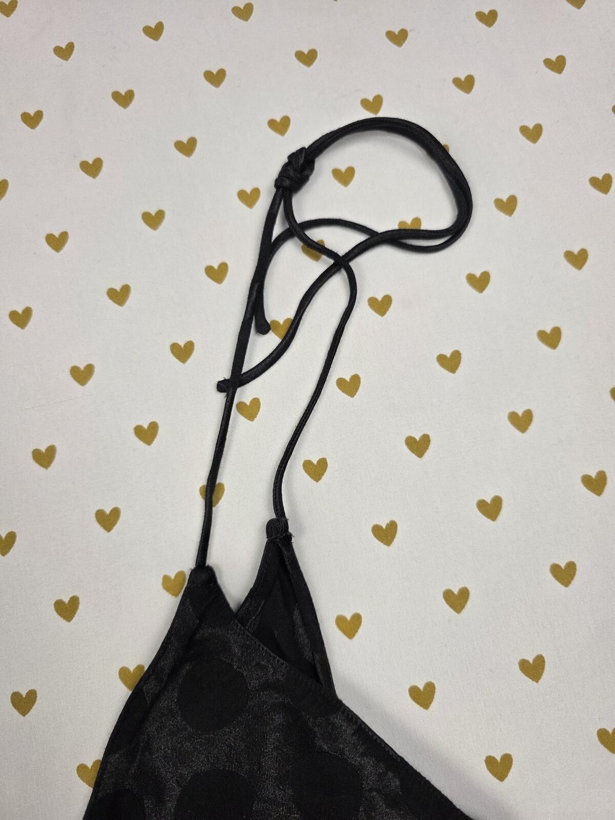 Victorias Secret  Black Satin Polka Dot Tie Tank Top Babydoll XS Cropped