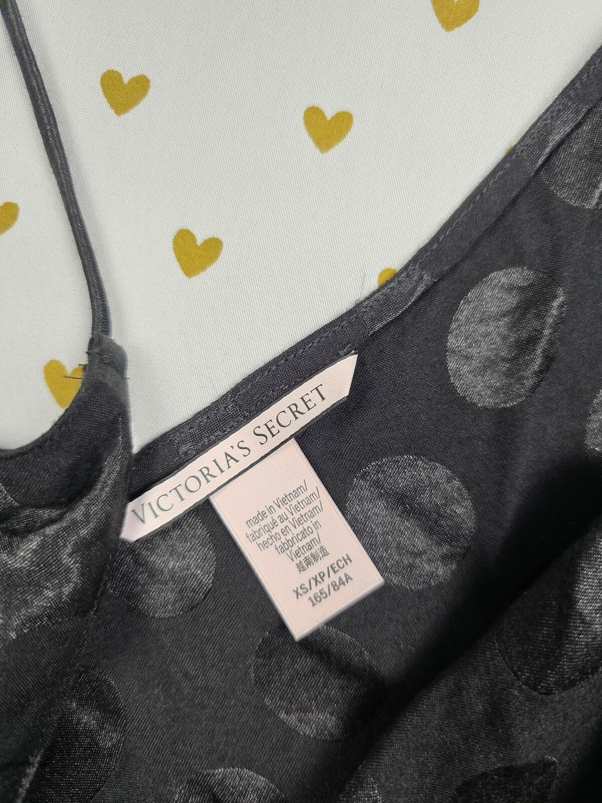 Victorias Secret  Black Satin Polka Dot Tie Tank Top Babydoll XS Cropped