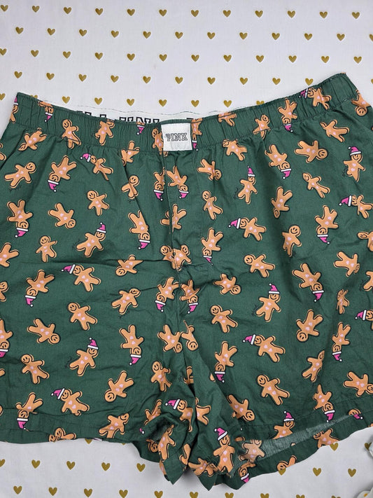 Victorias Secret PINK Gingerbread Man XL Sleep Shorts Boxers Pajama Bottoms