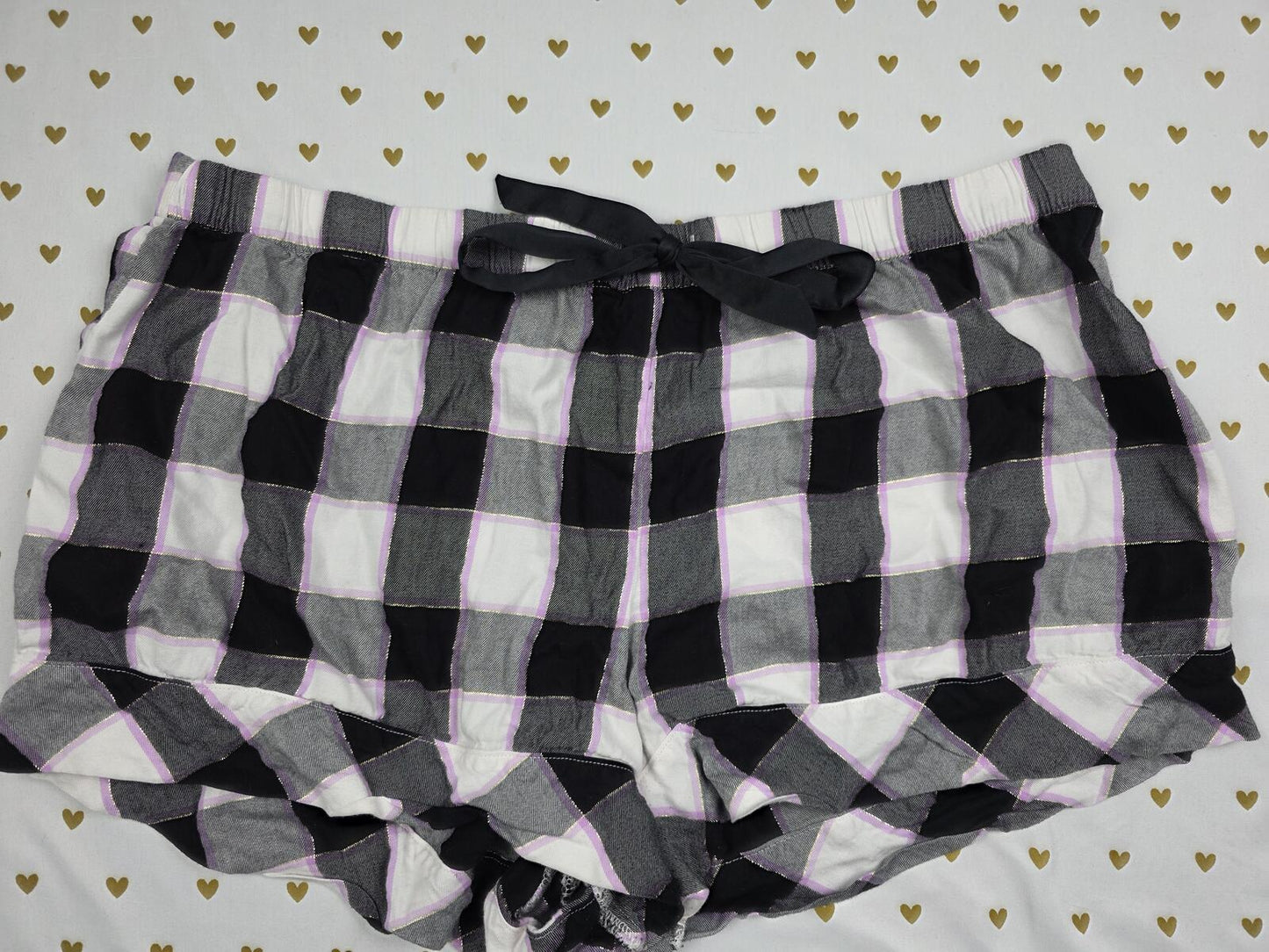Victorias Secret Plaid Black Checkered XL Sleep Shorts Boxers Pajama Bottoms
