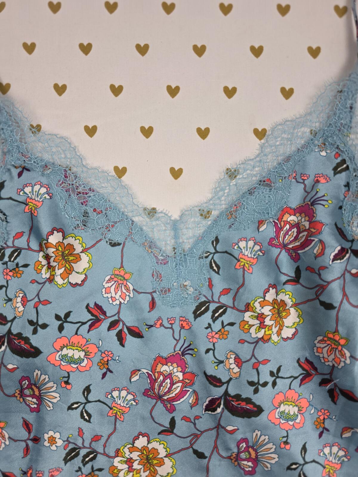 Victorias Secret Blue Floral Satin Babydoll Tank Top SMALL