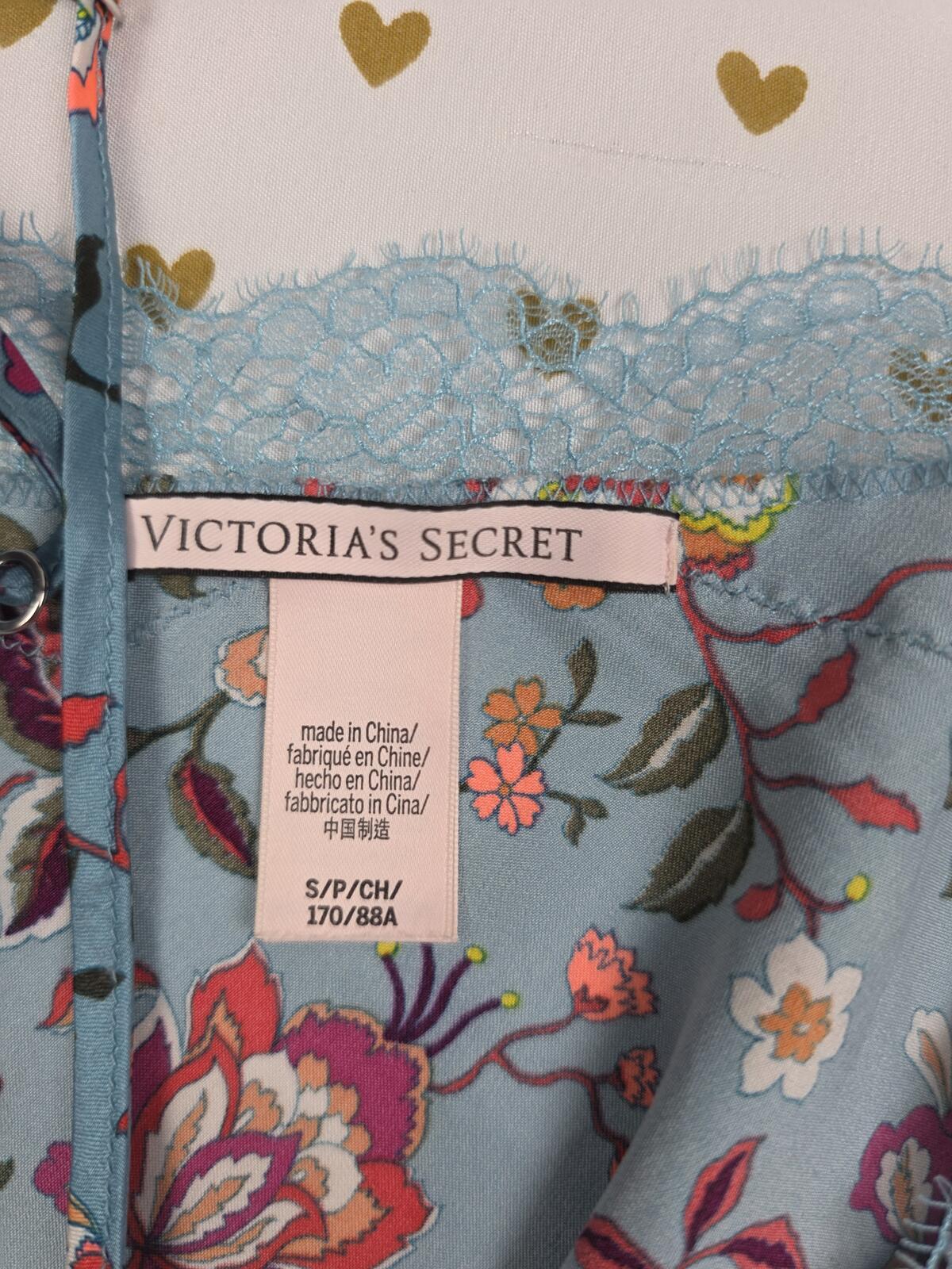 Victorias Secret Blue Floral Satin Babydoll Tank Top SMALL