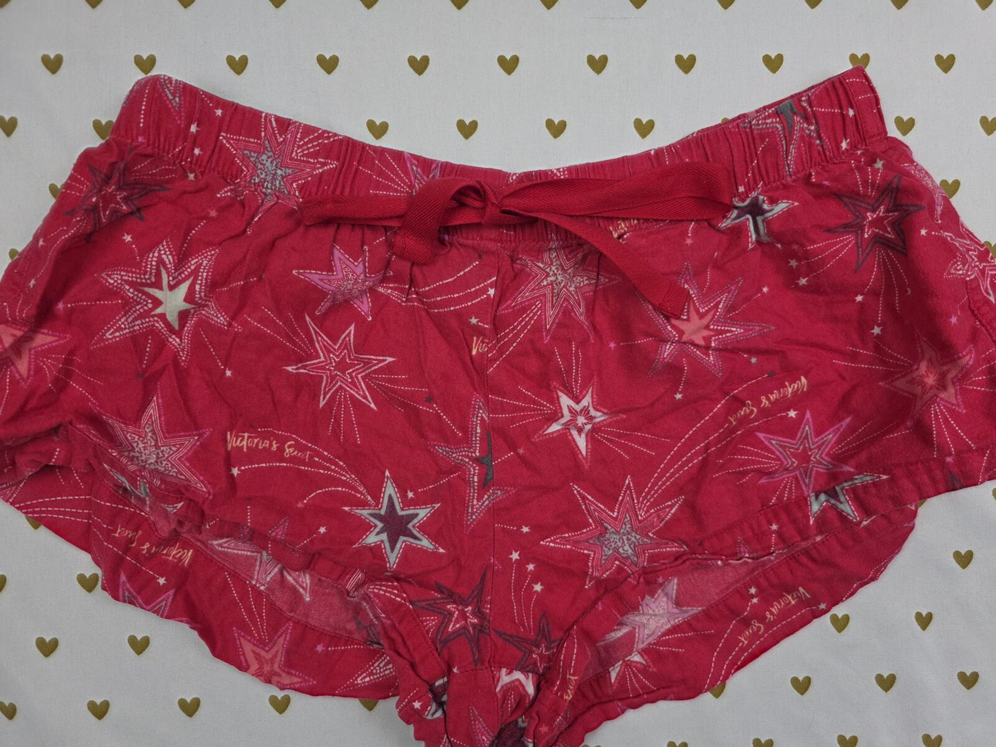 Victorias Secret Red Stars Ruffled Small  Sleep Shorts Boxers Pajama Bottoms