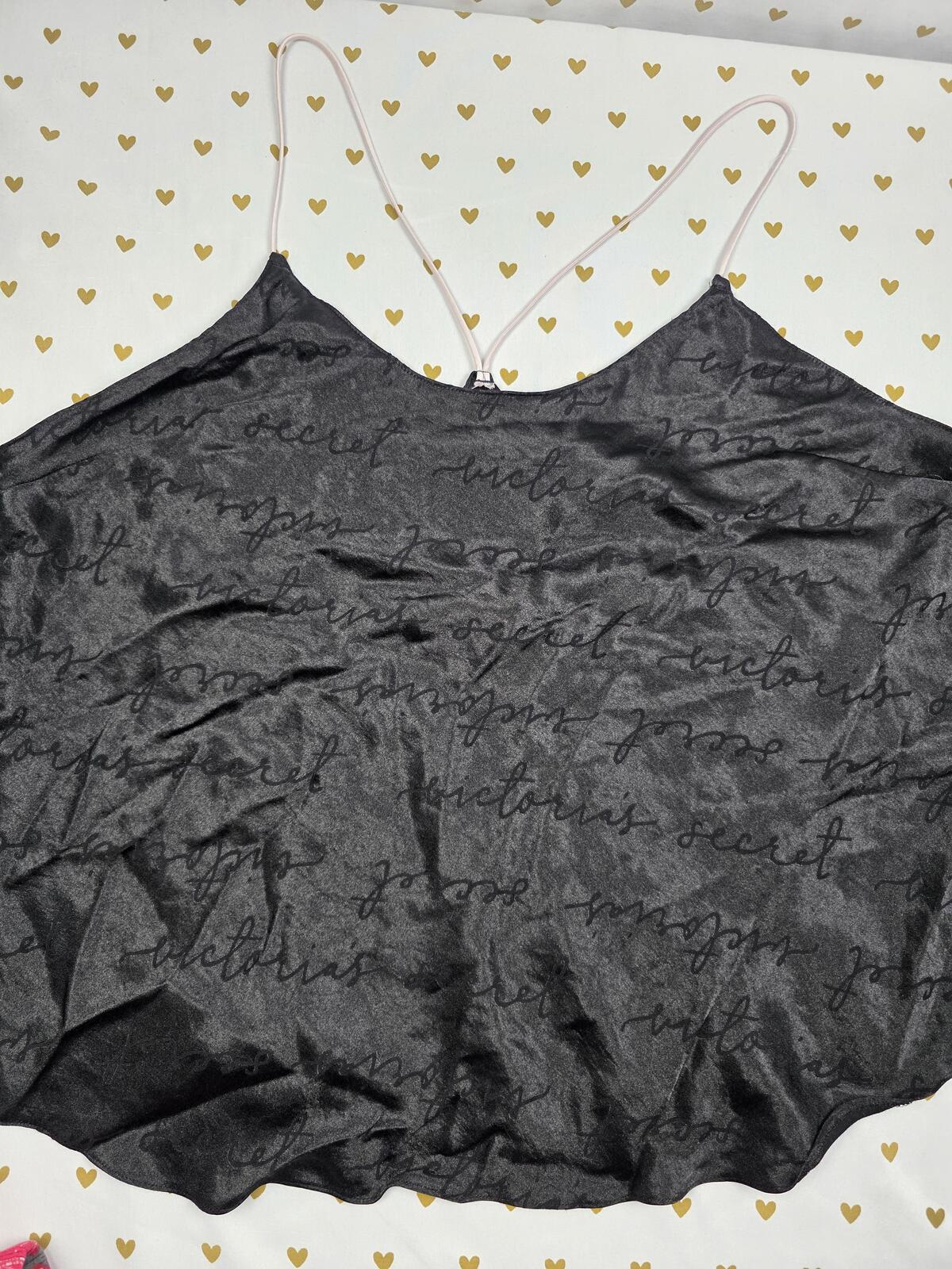 Victorias Secret Black Satin Strappy Tank Top Sleep Nightie babydoll XL