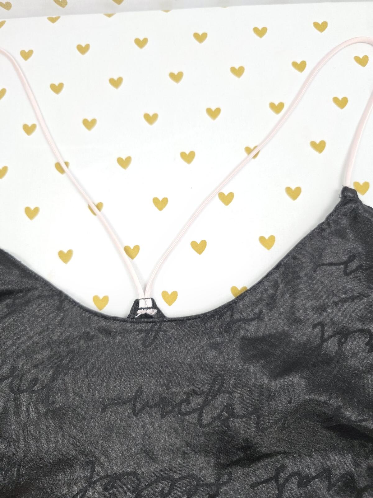 Victorias Secret Black Satin Strappy Tank Top Sleep Nightie babydoll XL