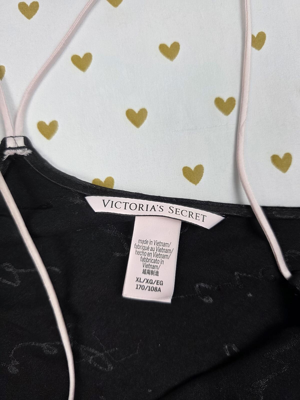 Victorias Secret Black Satin Strappy Tank Top Sleep Nightie babydoll XL