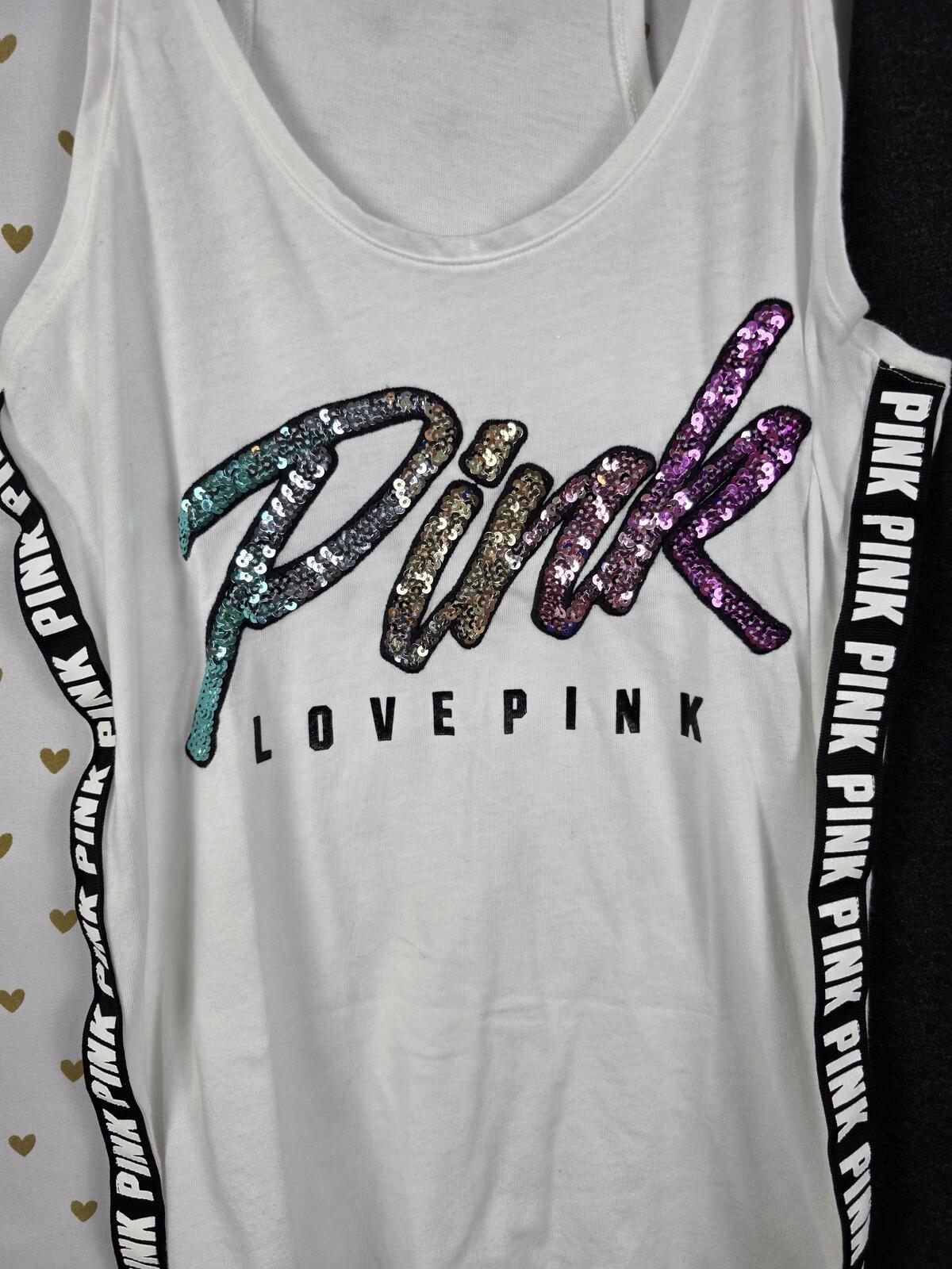 Victorias Secret PINK Gradient Rainbow Sequin BLING HTF Tank Yoga Pants SMALL