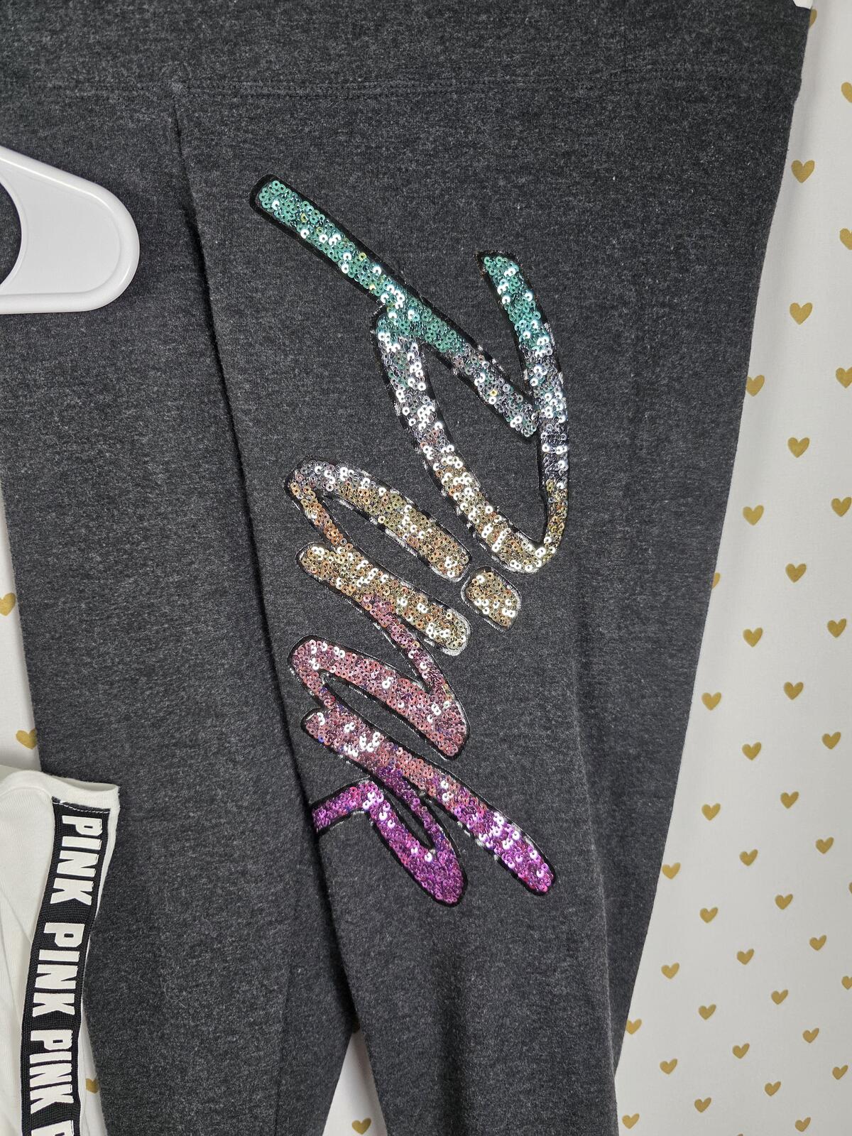 Victorias Secret PINK Gradient Rainbow Sequin BLING HTF Tank Yoga Pants SMALL