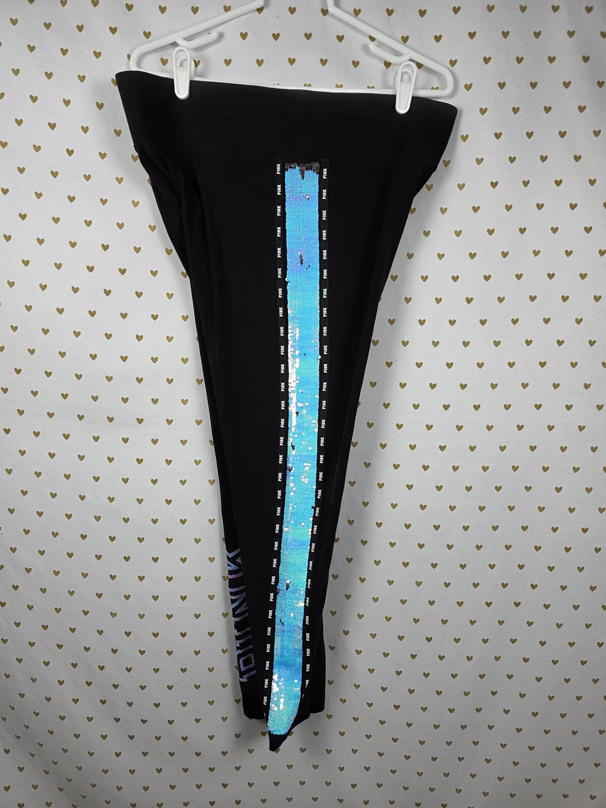 Victorias Secret PINK MERMAID Flip Bling Sequined SET S Tee Yoga Pants HTF RARE