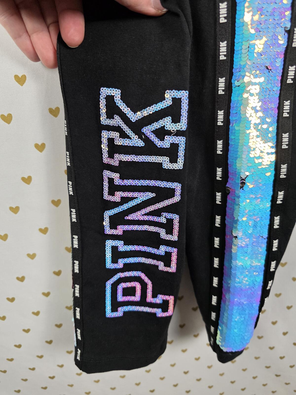 Victorias Secret PINK MERMAID Flip Bling Sequined SET S Tee Yoga Pants HTF RARE