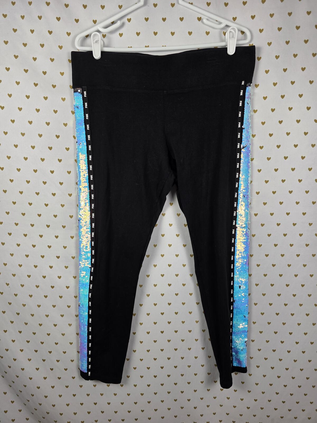 Victorias Secret PINK MERMAID Flip Bling Sequined SET S Tee Yoga Pants HTF RARE