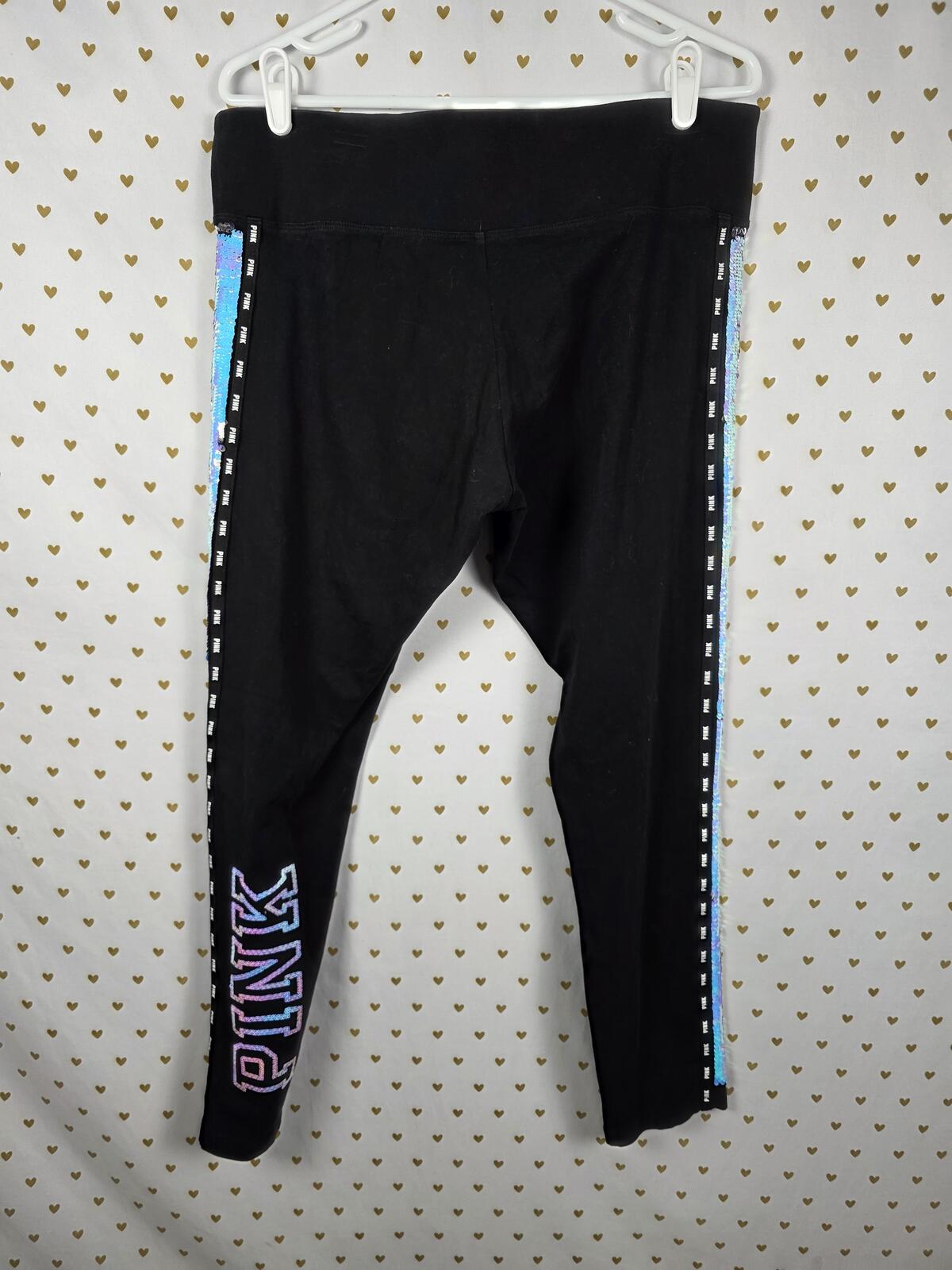 Victorias Secret PINK MERMAID Flip Bling Sequined SET S Tee Yoga Pants HTF RARE