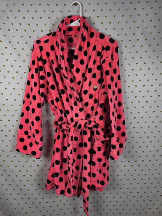 Victorias Secret Polka Dot PINK fluffy Bath Robe Warm MEDIUM LARGE