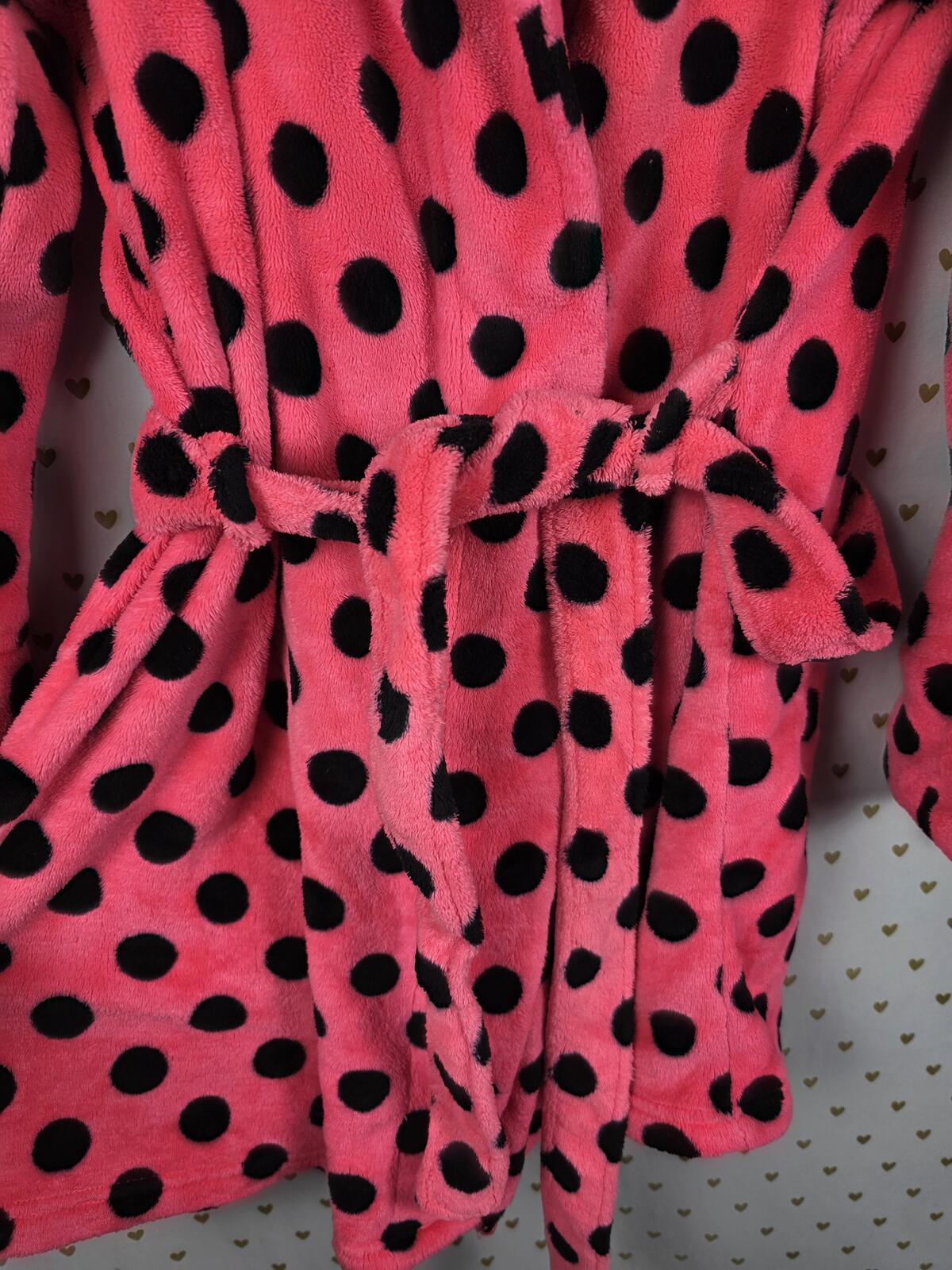 Victorias Secret Polka Dot PINK fluffy Bath Robe Warm MEDIUM LARGE