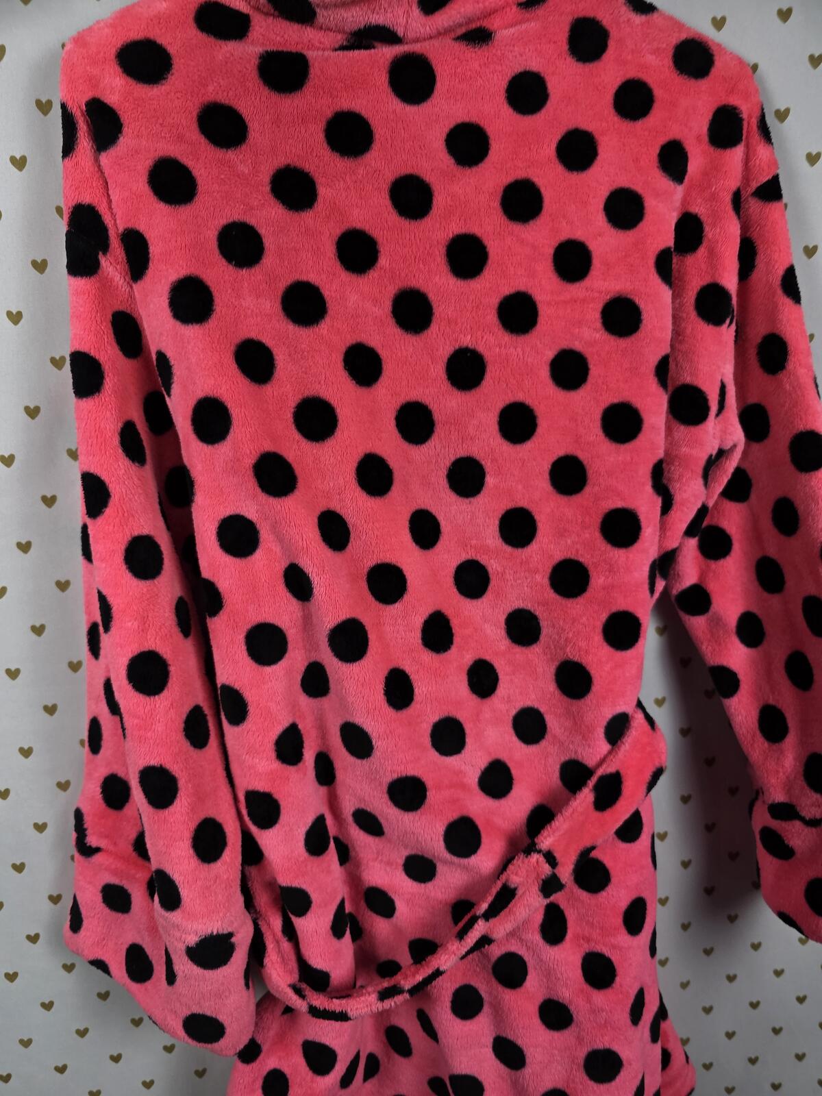 Victorias Secret Polka Dot PINK fluffy Bath Robe Warm MEDIUM LARGE