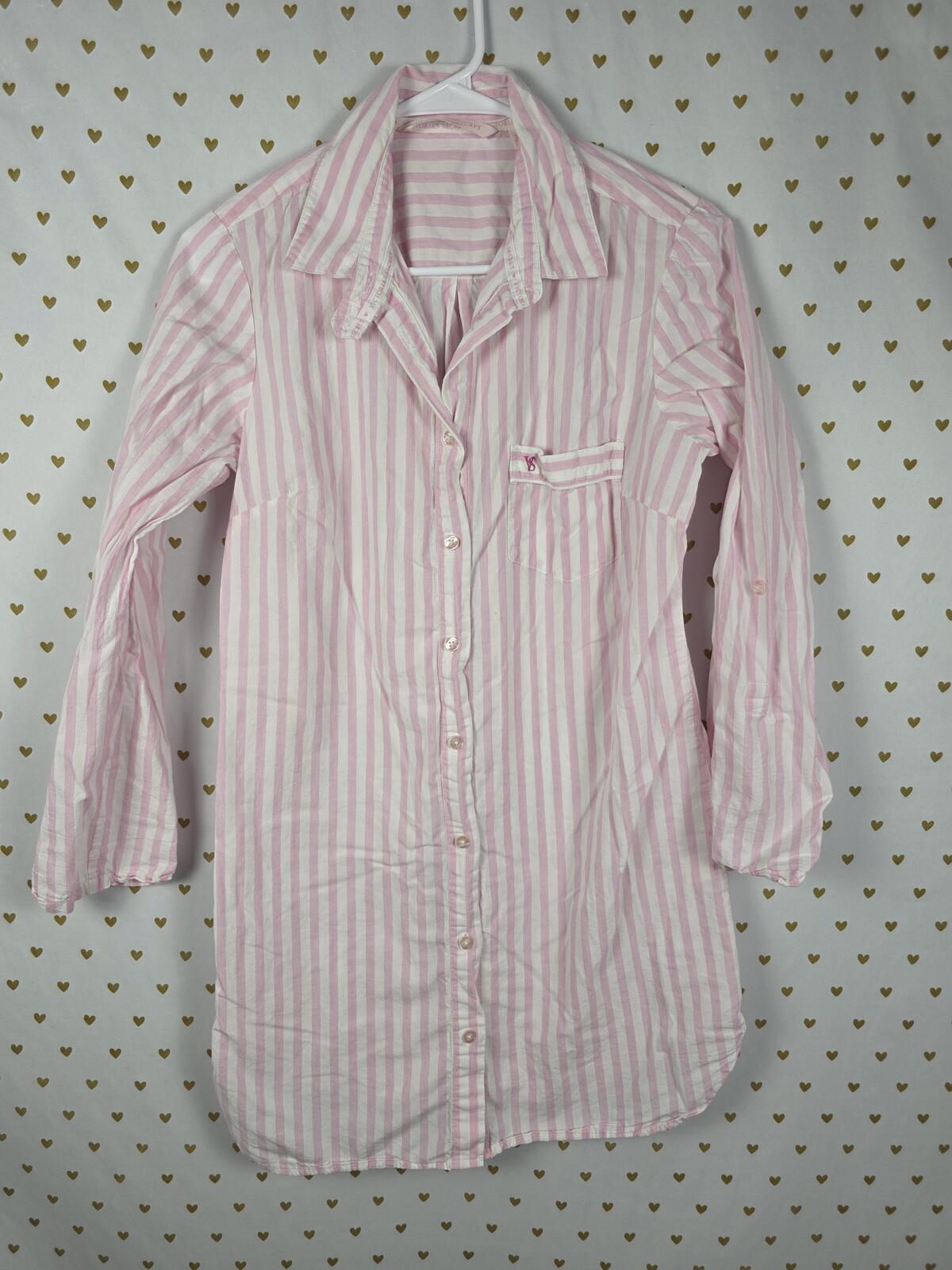 Victorias Secret Striped Long Nightgown Button Down Sleep Shirt Pajama SMALL