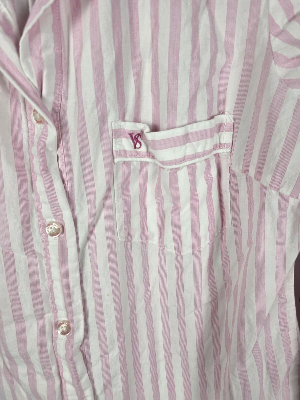 Victorias Secret Striped Long Nightgown Button Down Sleep Shirt Pajama SMALL