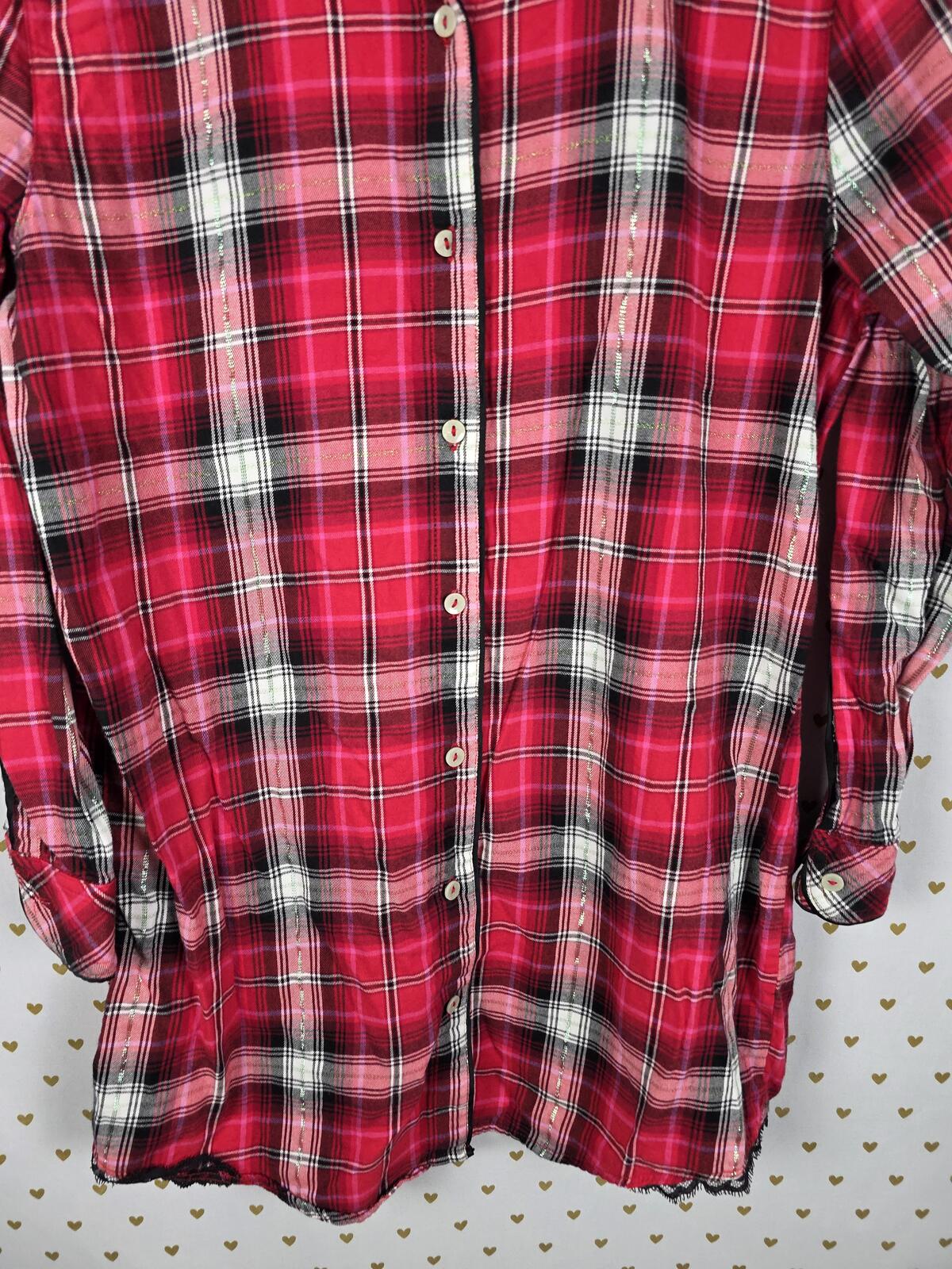 Victorias Secret Red Plaid Sleep Shirt Button Down Nightgown Long Sleeve SMALL