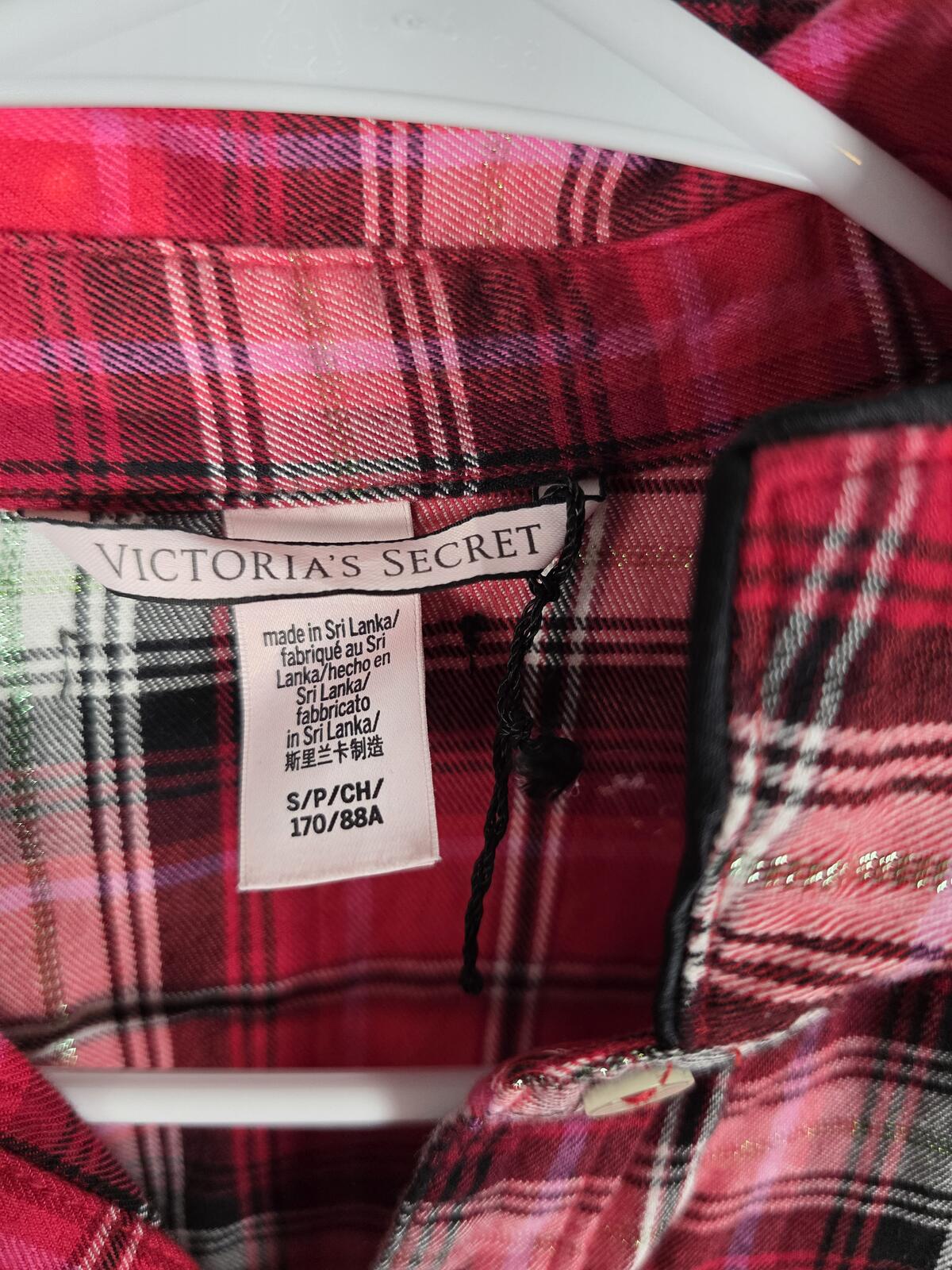 Victorias Secret Red Plaid Sleep Shirt Button Down Nightgown Long Sleeve SMALL