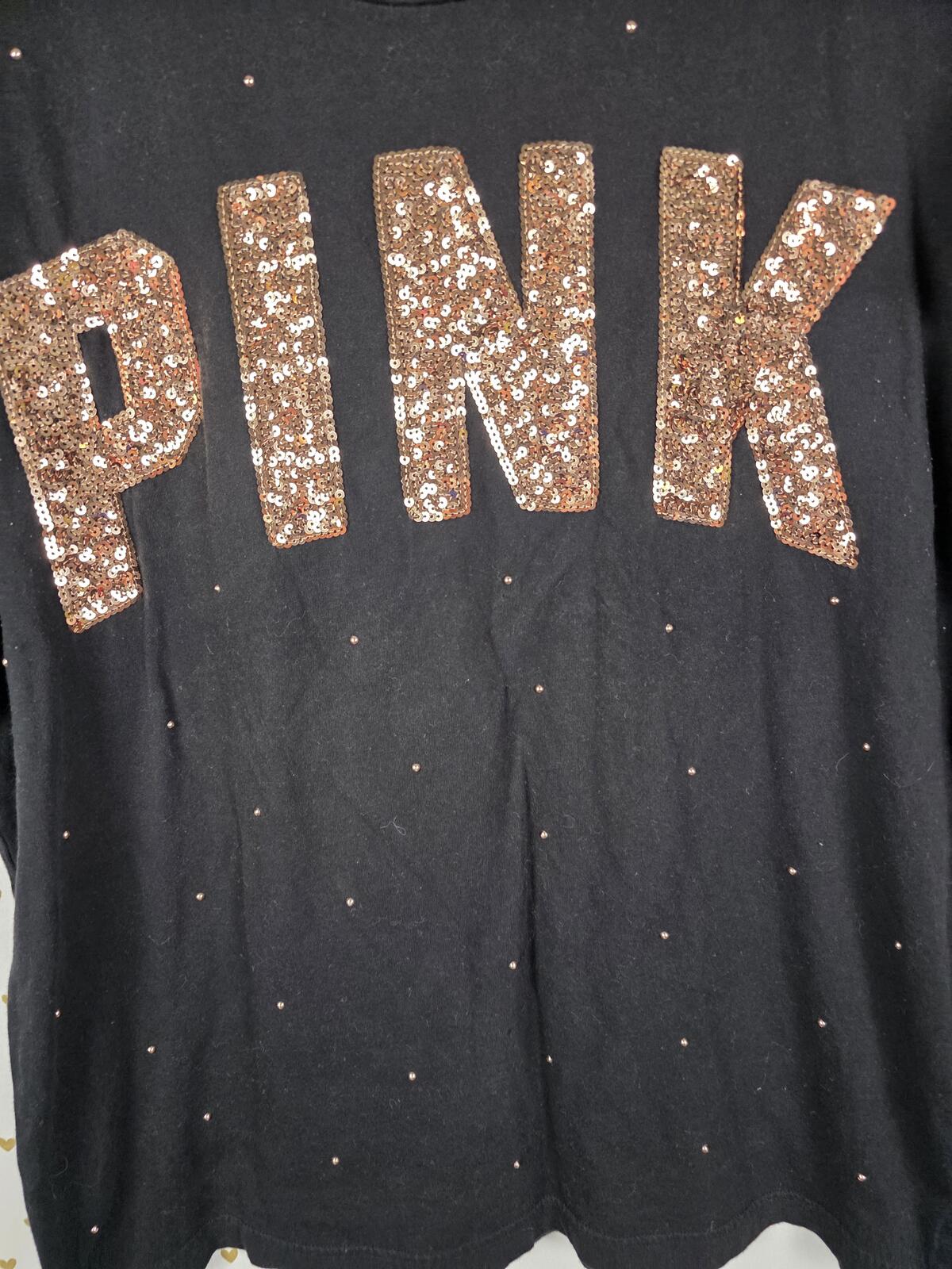 Victorias Secret PINK Bling Studded Gold Sequined Tee Shirt XL
