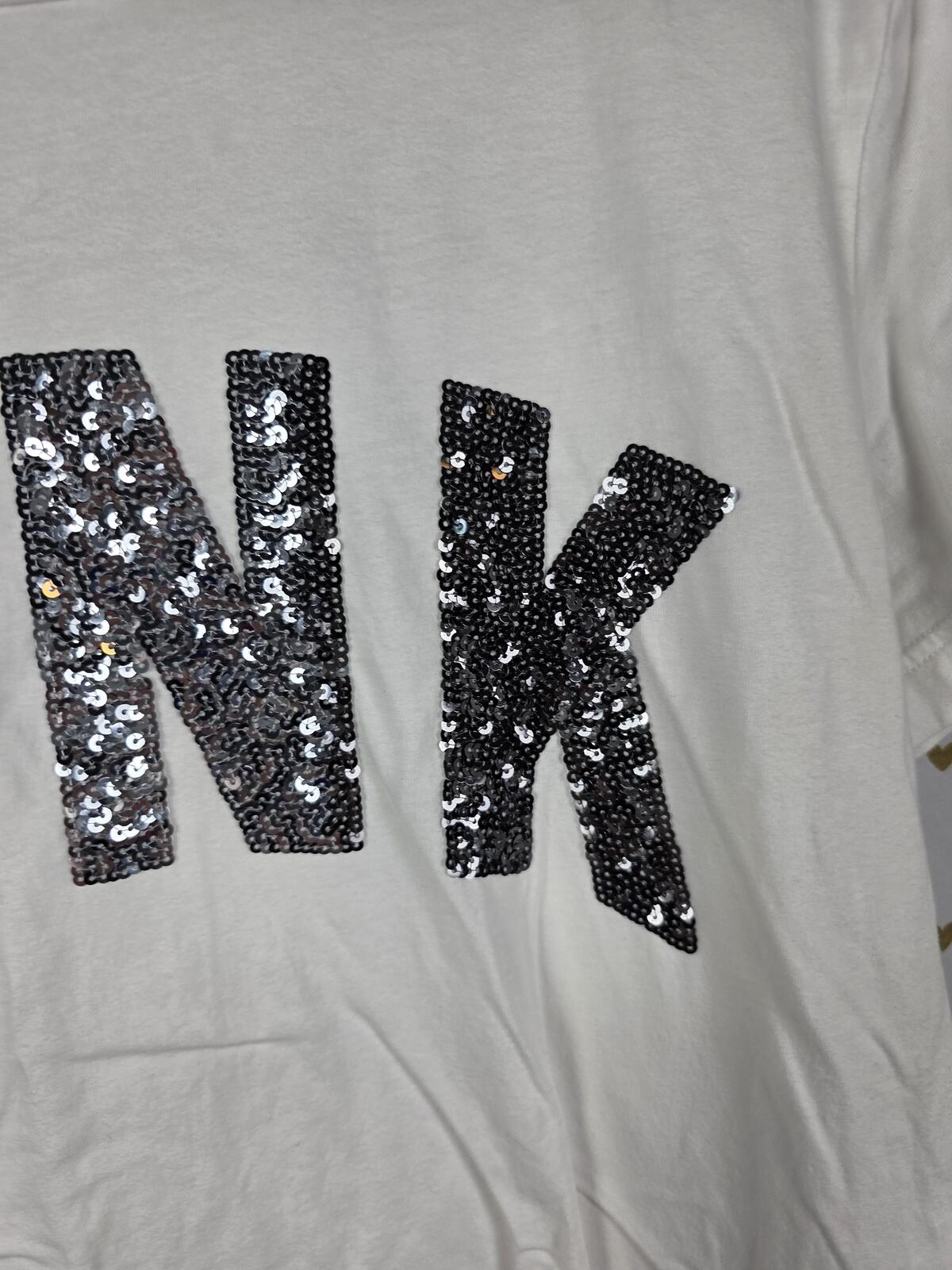 Victorias Secret PINK BLING Gradient Sequined Glitter Tee Shirt White MEDIUM
