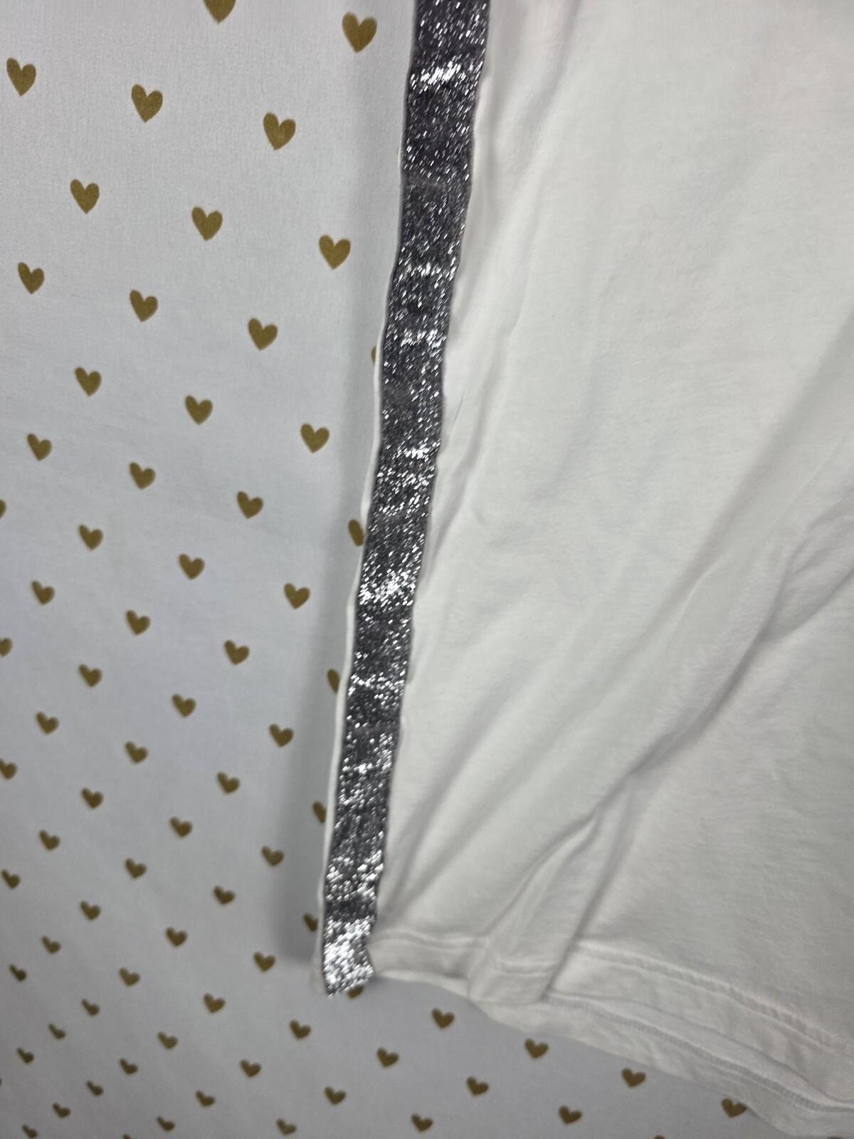 Victorias Secret PINK BLING Gradient Sequined Glitter Tee Shirt White MEDIUM