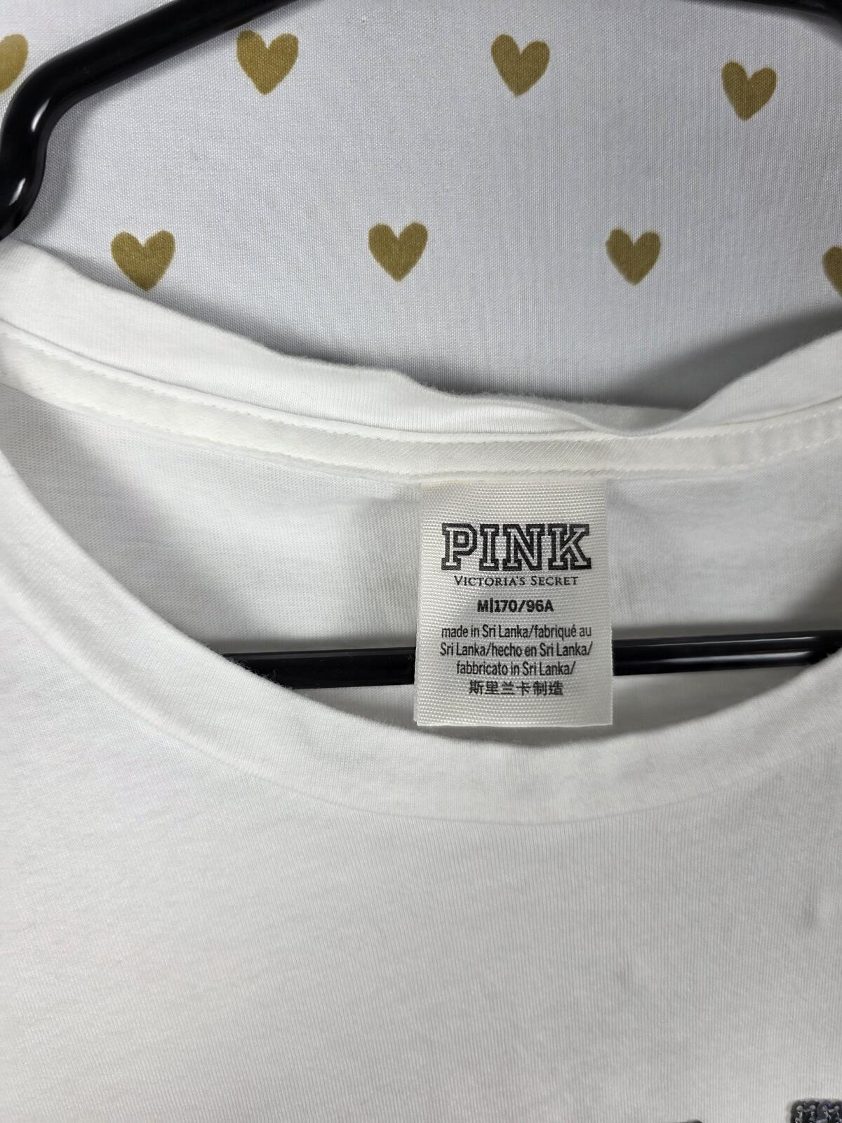 Victorias Secret PINK BLING Gradient Sequined Glitter Tee Shirt White MEDIUM