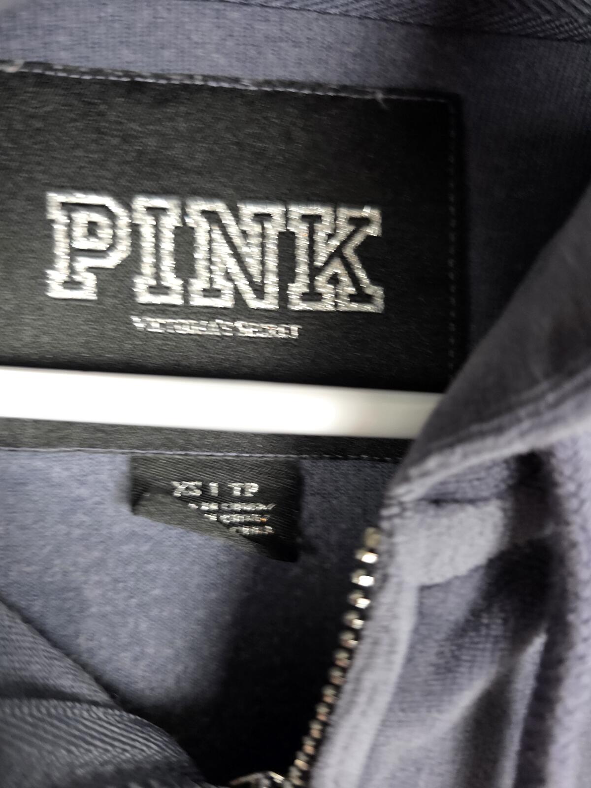 Victorias Secret Pink Grey VELOUR LOVE Logo Full Zip hoodie jacket XS