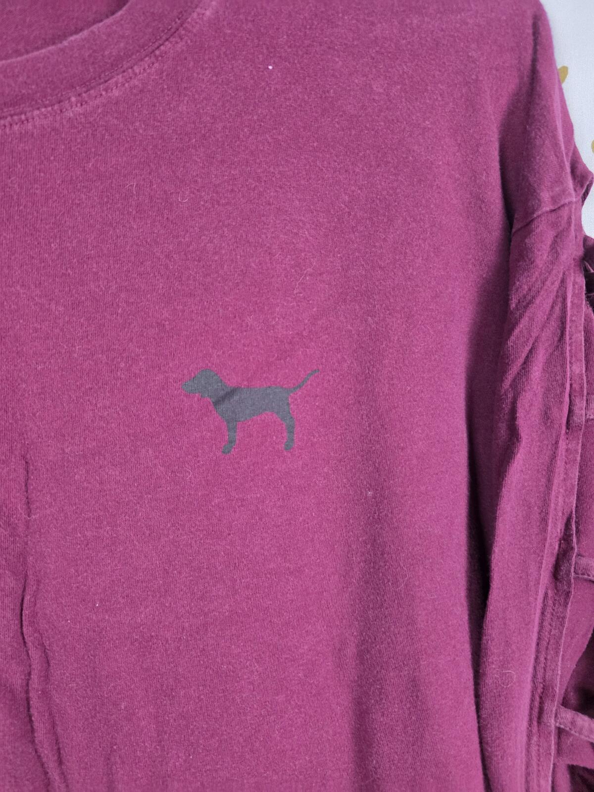Victorias Secret PINK Maroon Dog Logo Open Ladder Sleeve Tee shirt LARGE