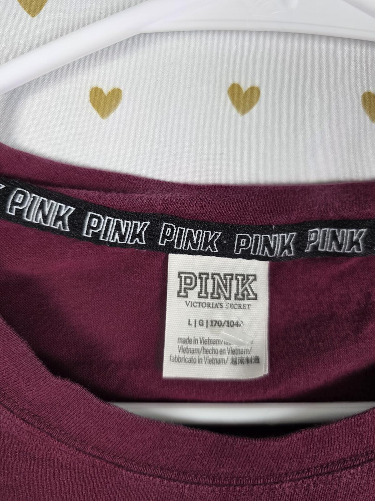 Victorias Secret PINK Maroon Dog Logo Open Ladder Sleeve Tee shirt LARGE