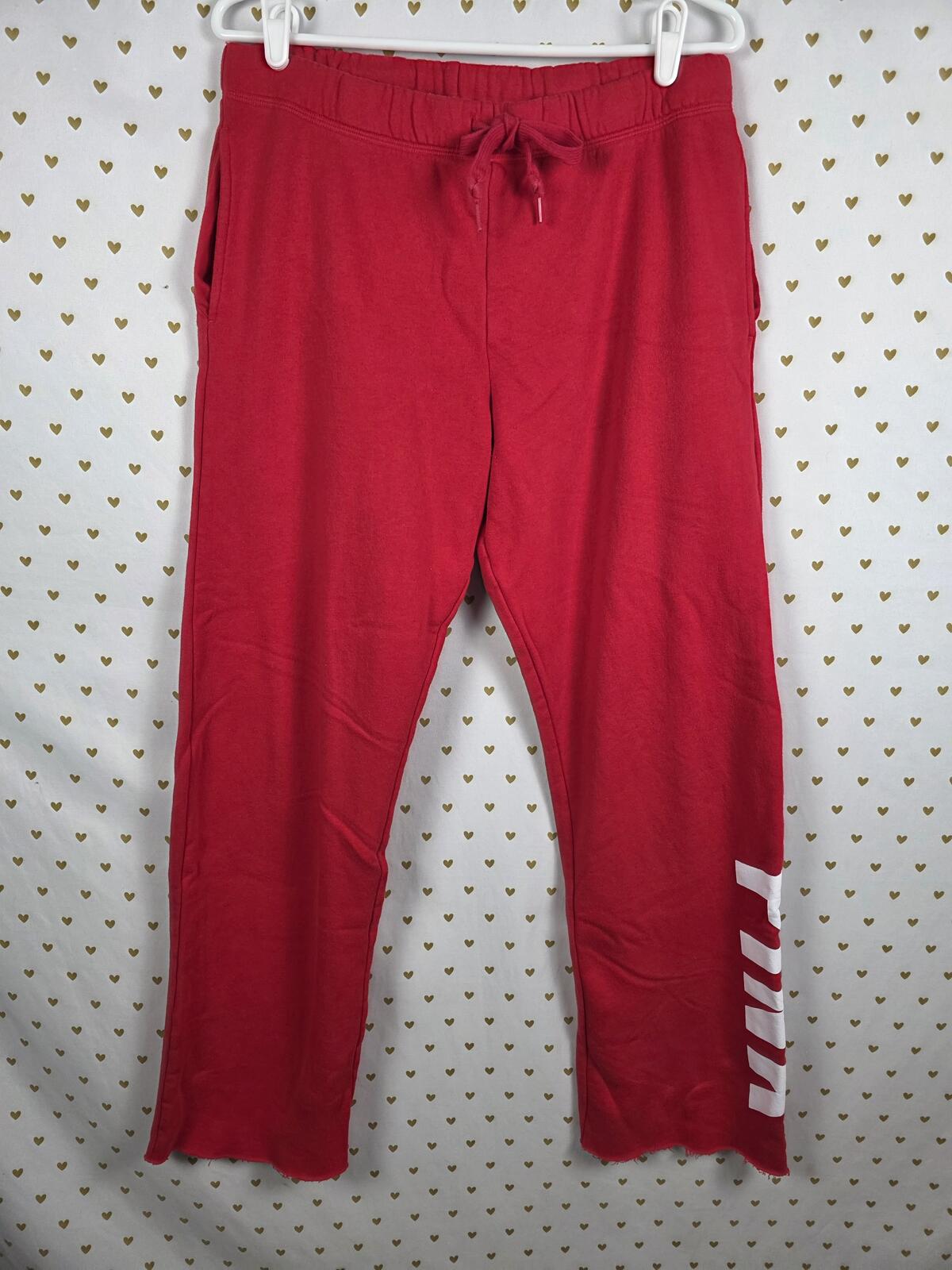 Victorias Secret PINK Red logo Flared Raw Hem Sweats Sweatpants LARGE